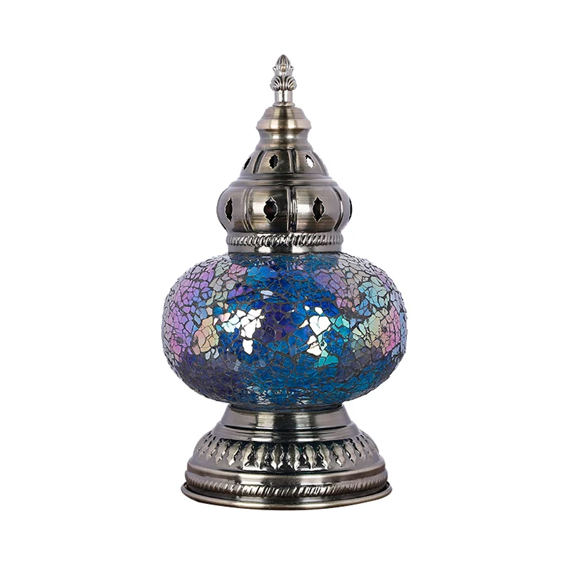 1-Kopf-Buntglas-Tischlampe, mediterran, blau/rot und blau, Turmform, Schlafzimmer-Nachttischlampe Clearhalo
