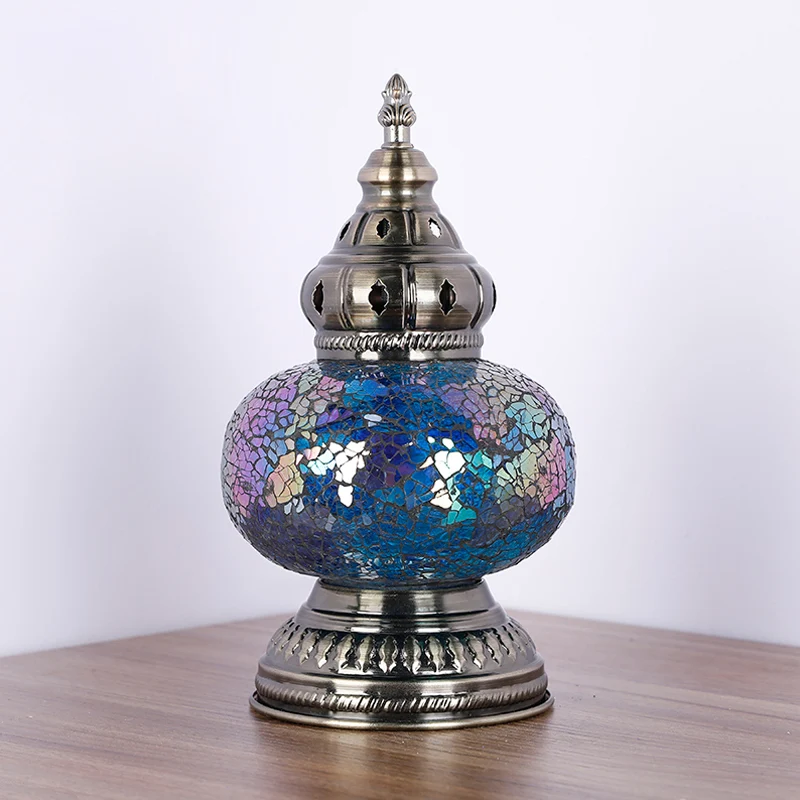 1-Kopf-Buntglas-Tischlampe, mediterran, blau/rot und blau, Turmform, Schlafzimmer-Nachttischlampe Clearhalo