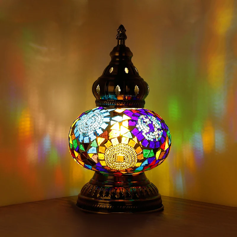 1-Kopf-Buntglas-Tischlampe, mediterran, blau/rot und blau, Turmform, Schlafzimmer-Nachttischlampe Clearhalo