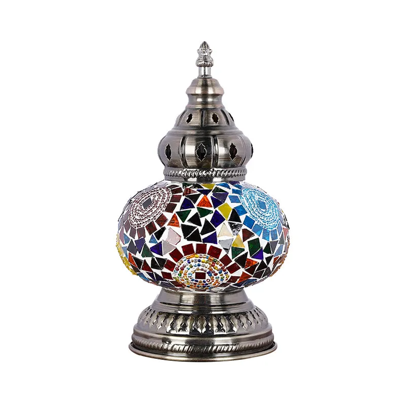 1-Kopf-Buntglas-Tischlampe, mediterran, blau/rot und blau, Turmform, Schlafzimmer-Nachttischlampe Clearhalo