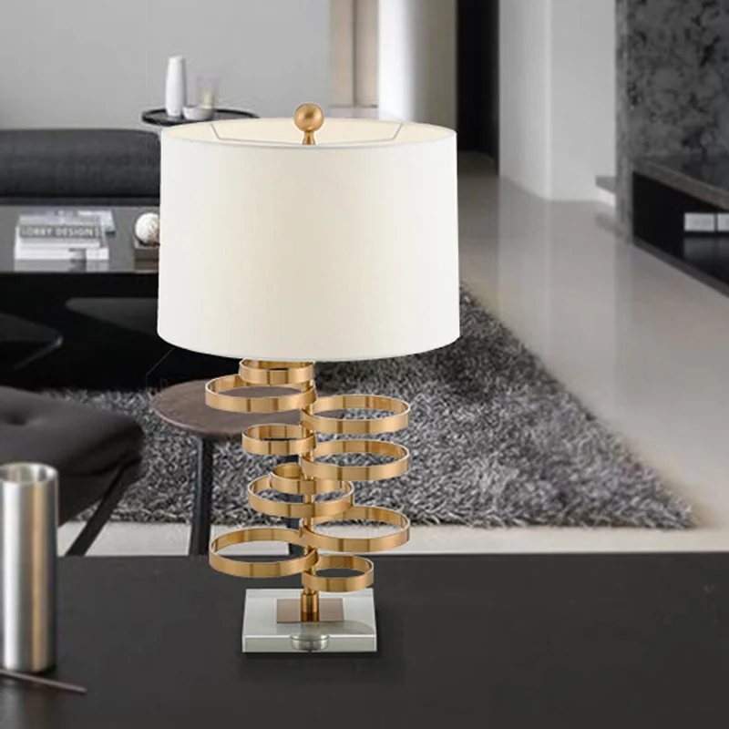 1-Kopf-Schlafzimmer-Nachttischleuchte, postmoderne Nachttischlampe aus weißem Metall mit Trommelstoffschirm Clearhalo