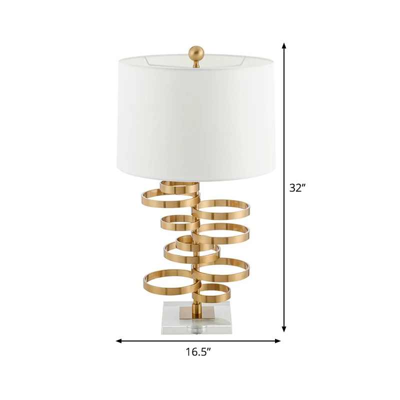 1-Kopf-Schlafzimmer-Nachttischleuchte, postmoderne Nachttischlampe aus weißem Metall mit Trommelstoffschirm Clearhalo