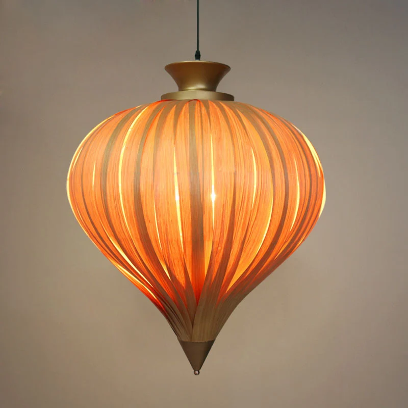 1-Kopf-Tropfen-Hängeleuchte, Deckenleuchte aus japanischem Holz Beige Clearhalo