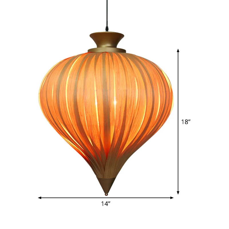 1-Kopf-Tropfen-Hängeleuchte, Deckenleuchte aus japanischem Holz Beige Clearhalo
