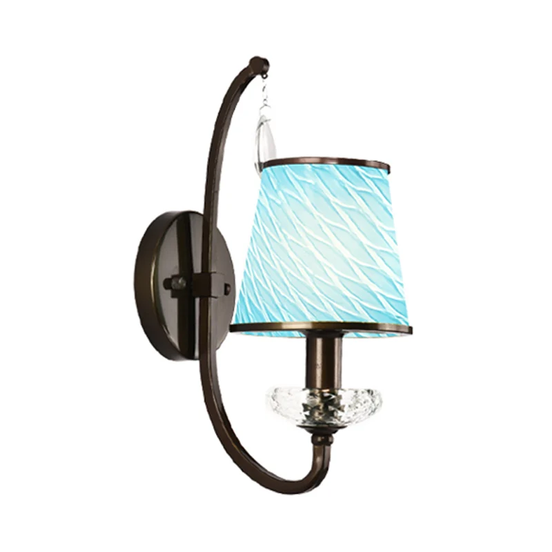 1-Kopf-Wandbeleuchtung mit kegelförmigem Lampenschirm aus beigem/blauem/grünem Glas, moderne Korridor-Wandleuchte Clearhalo