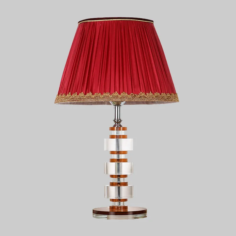1-Kopf-Wohnzimmer-Nachttischbeleuchtung, moderne rote Tischlampe mit rundem, klarem Kristall Clearhalo