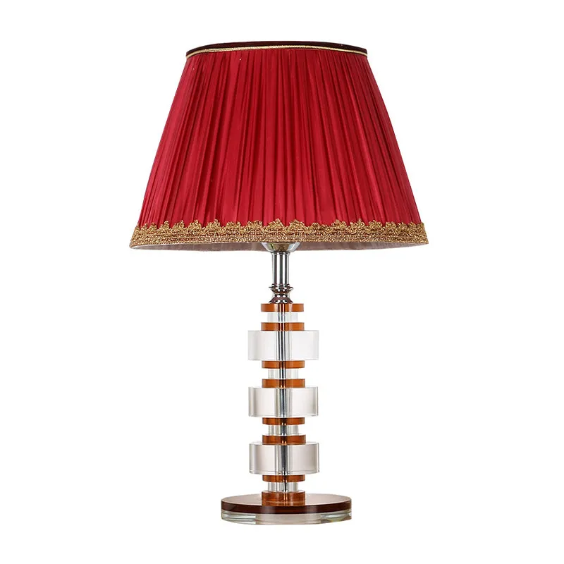 1-Kopf-Wohnzimmer-Nachttischbeleuchtung, moderne rote Tischlampe mit rundem, klarem Kristall Clearhalo