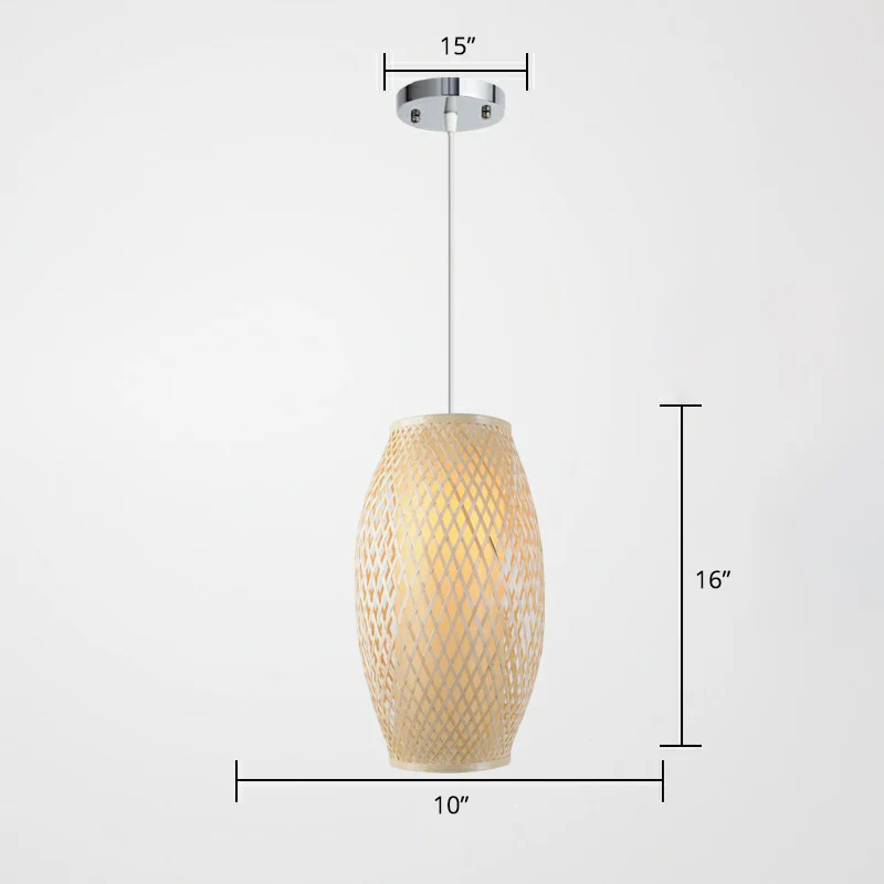 1-Licht-Korridor-Hängebeleuchtung, chinesische Holz-Pendellampe mit elliptischem Bambusschirm Clearhalo
