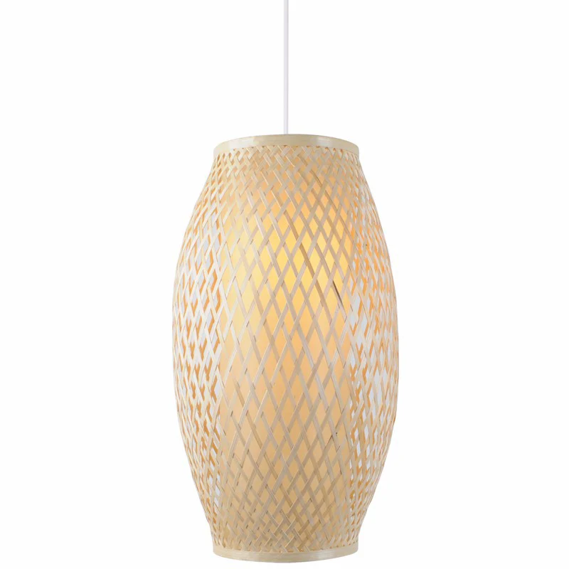 1-Licht-Korridor-Hängebeleuchtung, chinesische Holz-Pendellampe mit elliptischem Bambusschirm Clearhalo