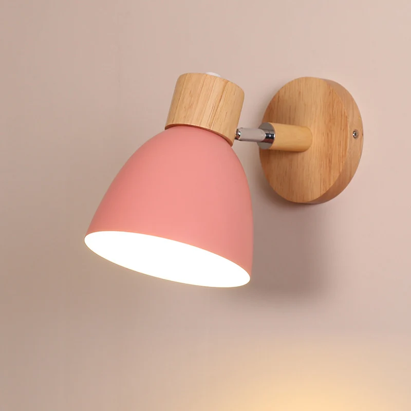 1-Licht-Korridor-Wandleuchte, Wandleuchte aus Macaron-Holz mit gewölbtem Aluminiumschirm Clearhalo