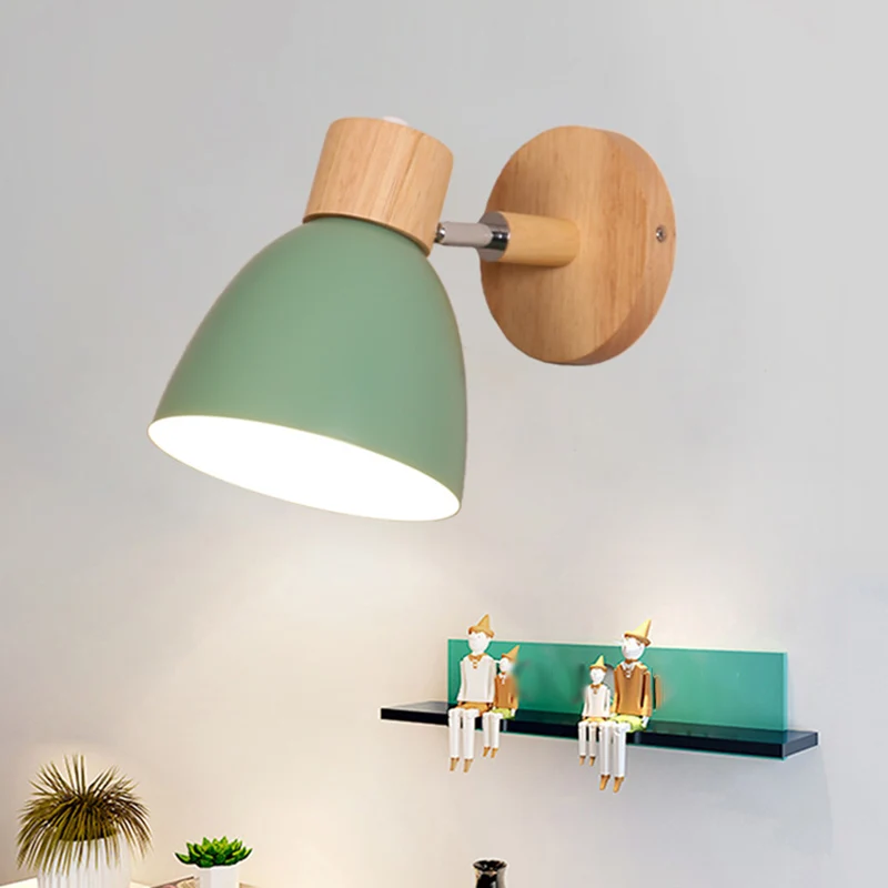 1-Licht-Korridor-Wandleuchte, Wandleuchte aus Macaron-Holz mit gewölbtem Aluminiumschirm Clearhalo