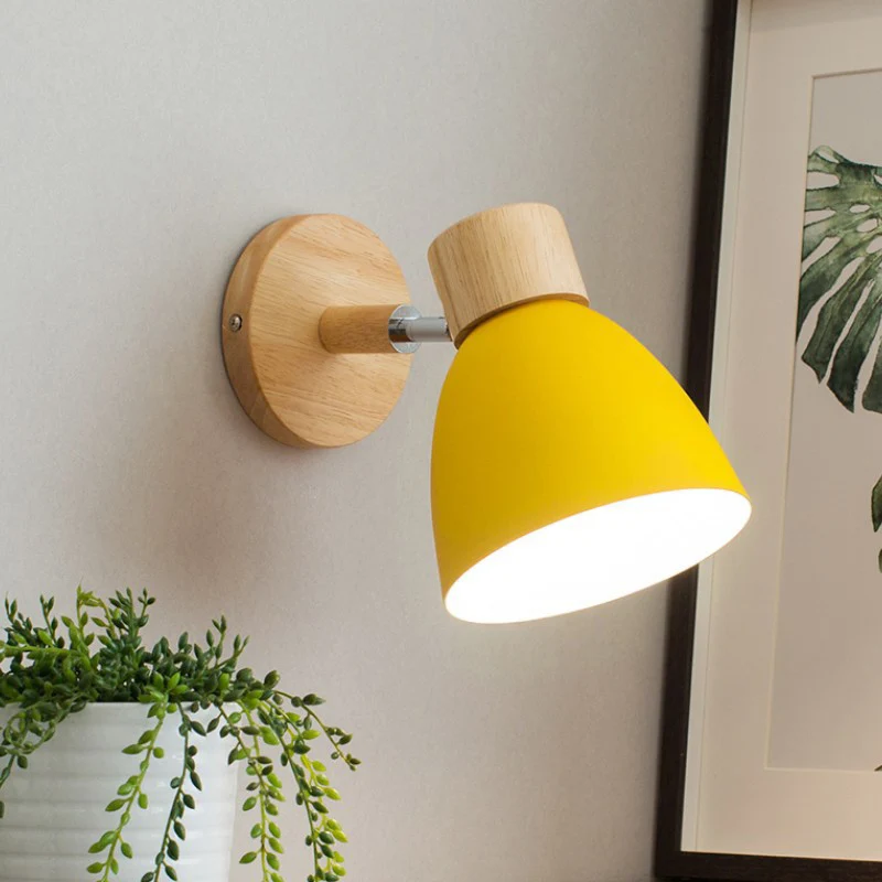 1-Licht-Korridor-Wandleuchte, Wandleuchte aus Macaron-Holz mit gewölbtem Aluminiumschirm Clearhalo