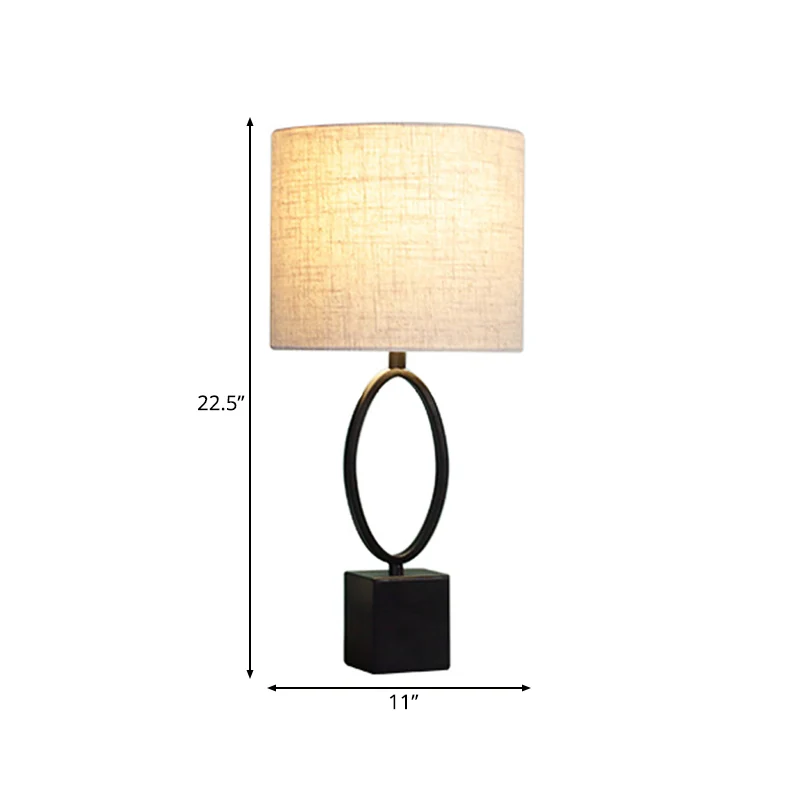 1-Licht-Nachtlicht, minimalistische Trommel-Leselampe aus Stoff mit schwarzem Z/O-Sockel für Nachttisch Clearhalo