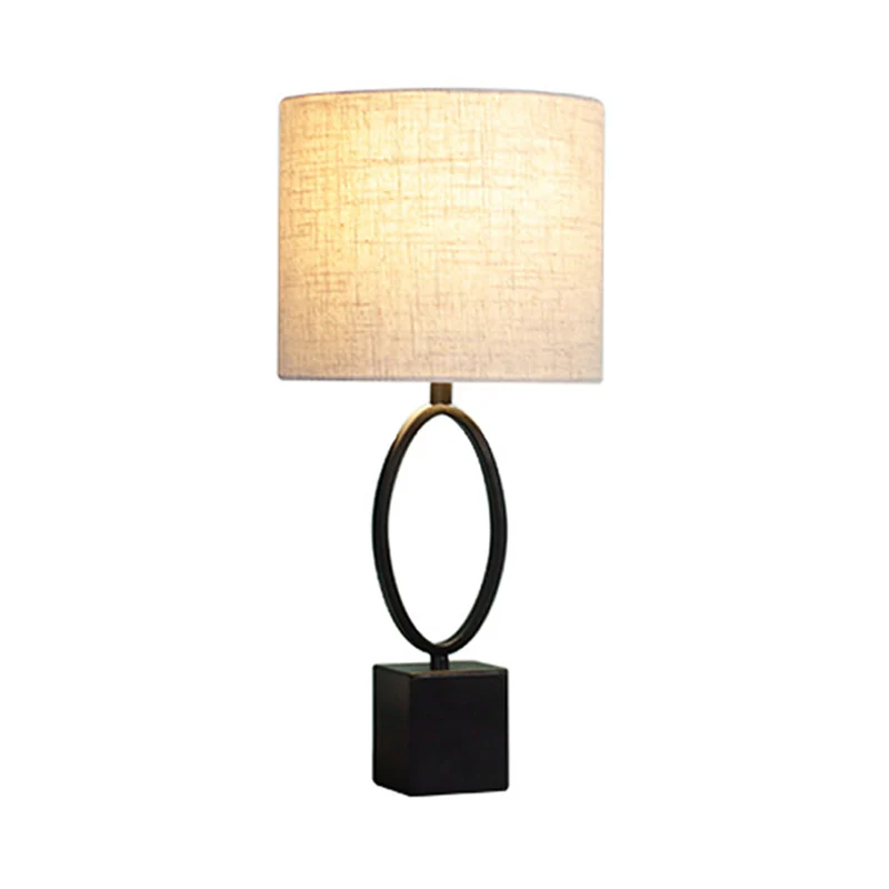 1-Licht-Nachtlicht, minimalistische Trommel-Leselampe aus Stoff mit schwarzem Z/O-Sockel für Nachttisch Clearhalo