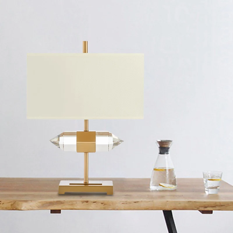 1-Licht-Tischlampe Simplicity, rechteckiges Nachtlicht aus Stoff mit Kristallprisma-Dekor Gold Clearhalo