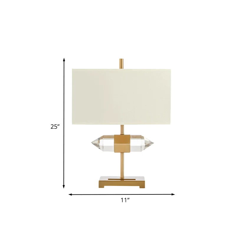 1-Licht-Tischlampe Simplicity, rechteckiges Nachtlicht aus Stoff mit Kristallprisma-Dekor Gold Clearhalo