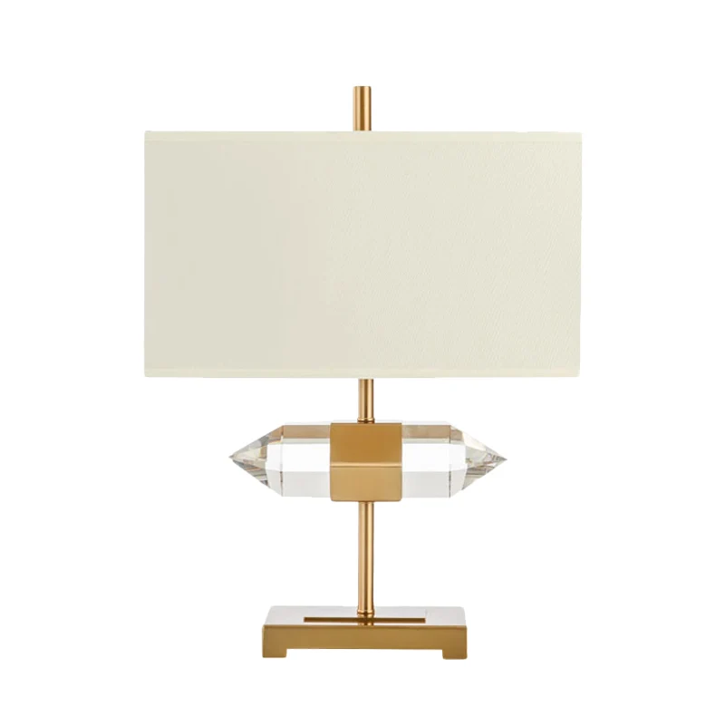 1-Licht-Tischlampe Simplicity, rechteckiges Nachtlicht aus Stoff mit Kristallprisma-Dekor Gold Clearhalo