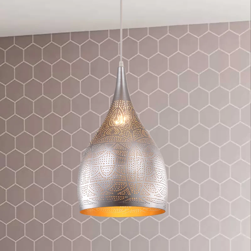 1-Licht-Tropfen-Hängebeleuchtung, traditionelle Decken-Pendelleuchte mit Metallic-Finish Schwarz/Silber/Messing Clearhalo