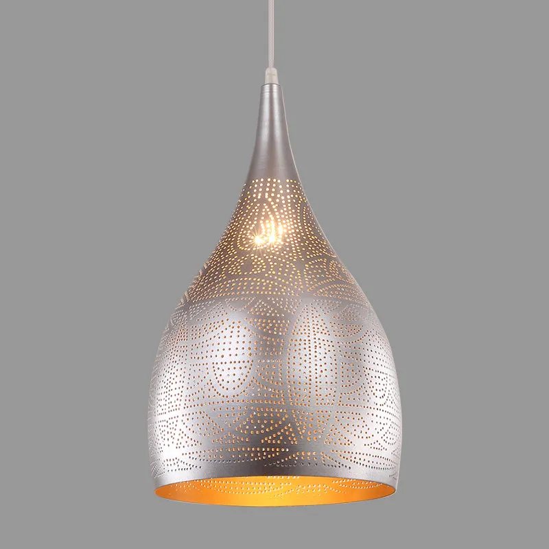 1-Licht-Tropfen-Hängebeleuchtung, traditionelle Decken-Pendelleuchte mit Metallic-Finish Schwarz/Silber/Messing Clearhalo
