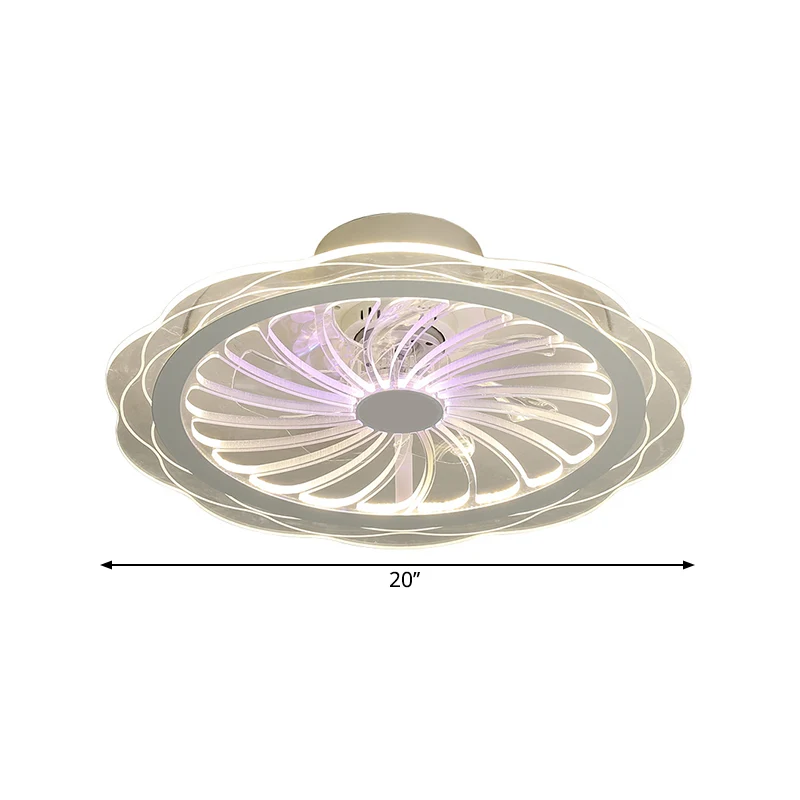 20-Zoll-W-Acryl-Lampe mit Wellenschliff, halbbündige Montage, moderne, klare LED-Hängeventilatorleuchte Clearhalo