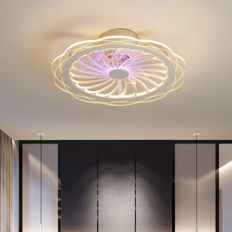 20-Zoll-W-Acryl-Lampe mit Wellenschliff, halbbündige Montage, moderne, klare LED-Hängeventilatorleuchte Clearhalo