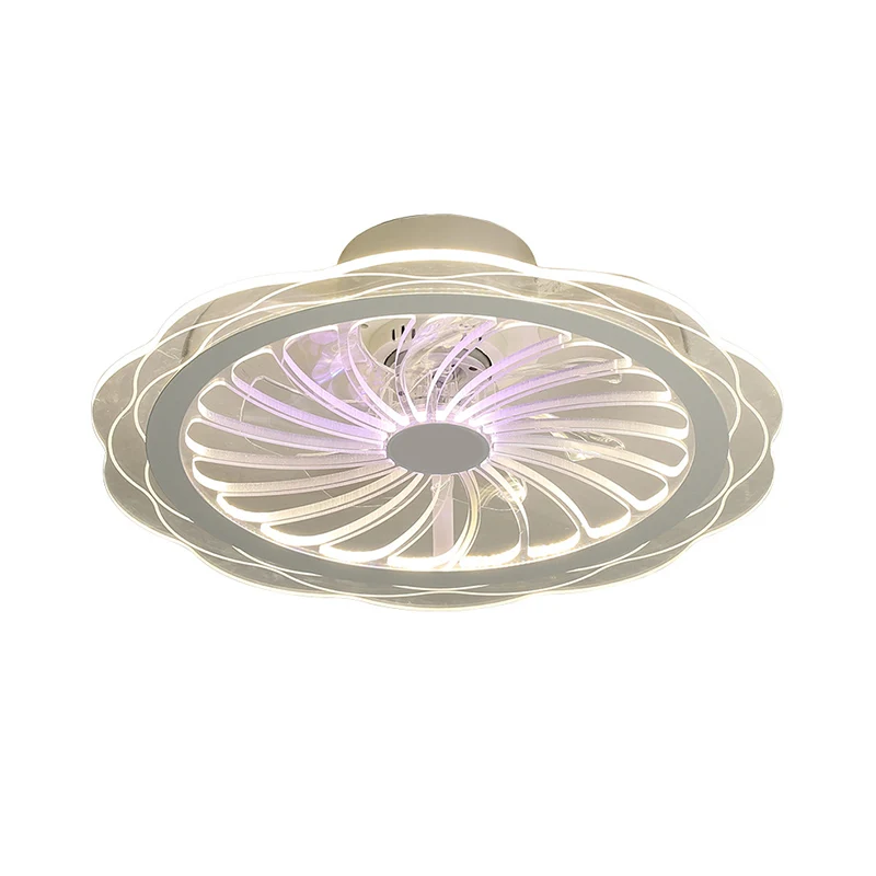 20-Zoll-W-Acryl-Lampe mit Wellenschliff, halbbündige Montage, moderne, klare LED-Hängeventilatorleuchte Clearhalo