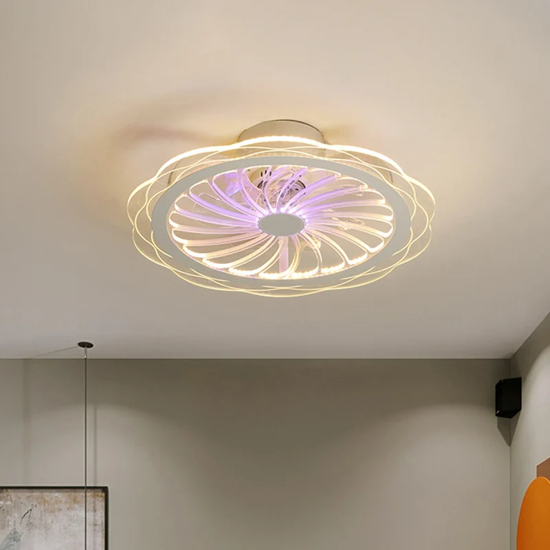 20-Zoll-W-Acryl-Lampe mit Wellenschliff, halbbündige Montage, moderne, klare LED-Hängeventilatorleuchte Clearhalo