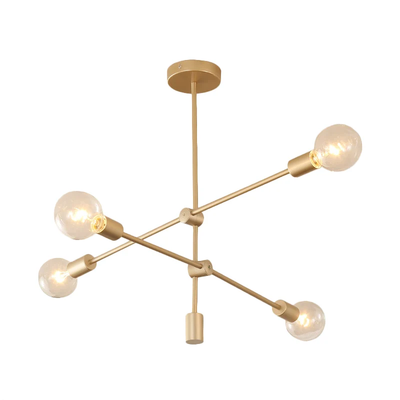 2/3-stufige Hängelampe aus Metall mit beweglichem Arm, postmodern, 4/5/7 Lichter, goldfarbener hängender Kronleuchter über...