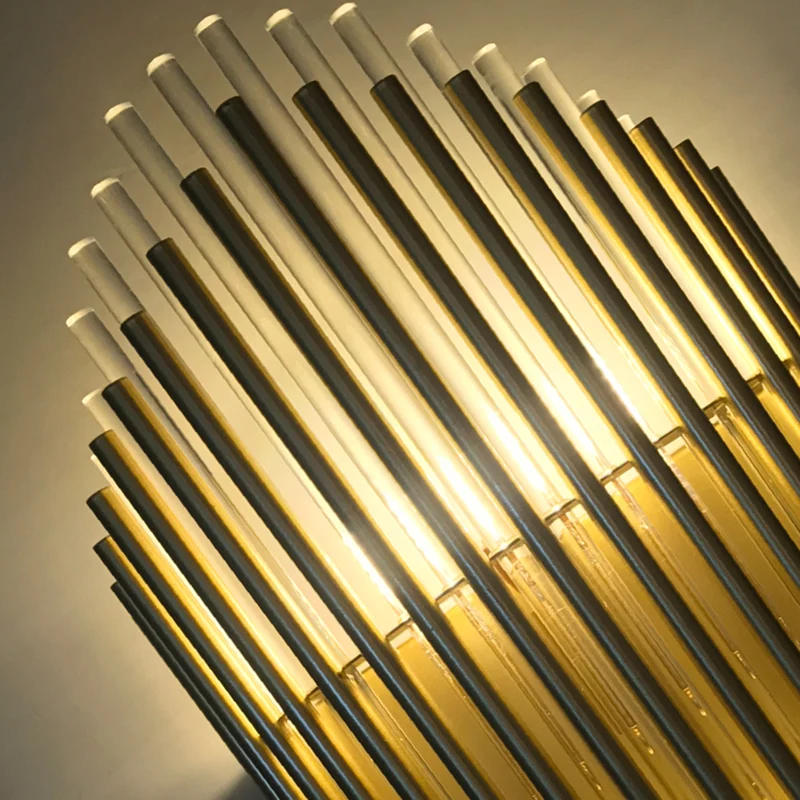 2-flammige Rohr-Wandleuchte im modernen Stil aus klarem Kristall und Metall, Wandbeleuchtung aus Messing für Schlafzimmer...