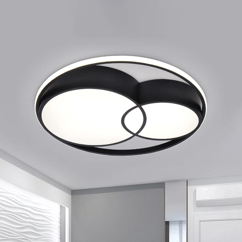 2-Trommel-Acryl-LED-Unterputzleuchte im nordischen Stil, schwarze Deckenleuchte warmem/weißem/3-Farben-Licht Clearhalo