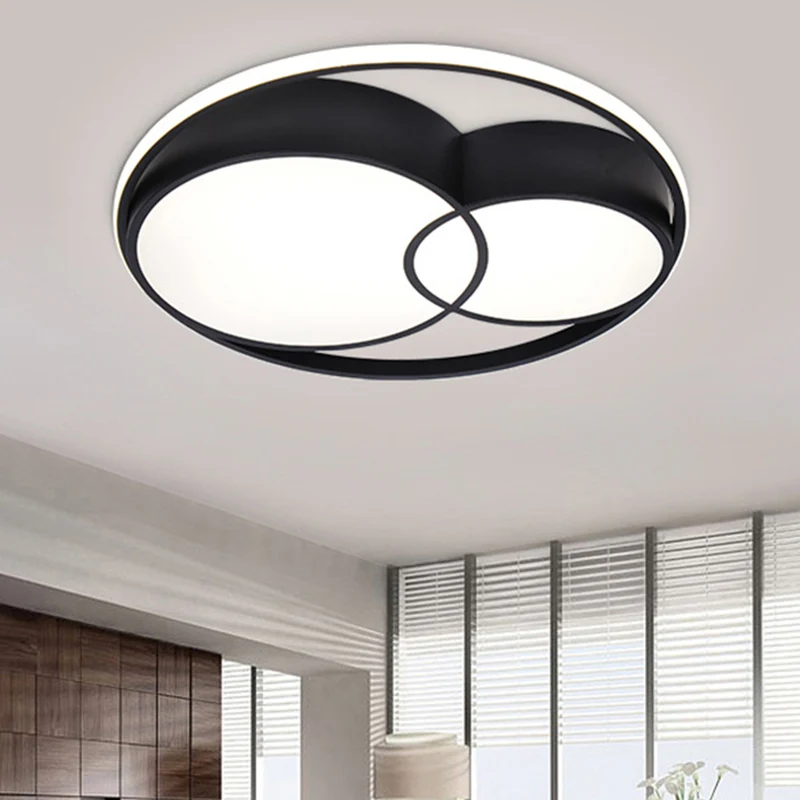 2-Trommel-Acryl-LED-Unterputzleuchte im nordischen Stil, schwarze Deckenleuchte warmem/weißem/3-Farben-Licht Clearhalo