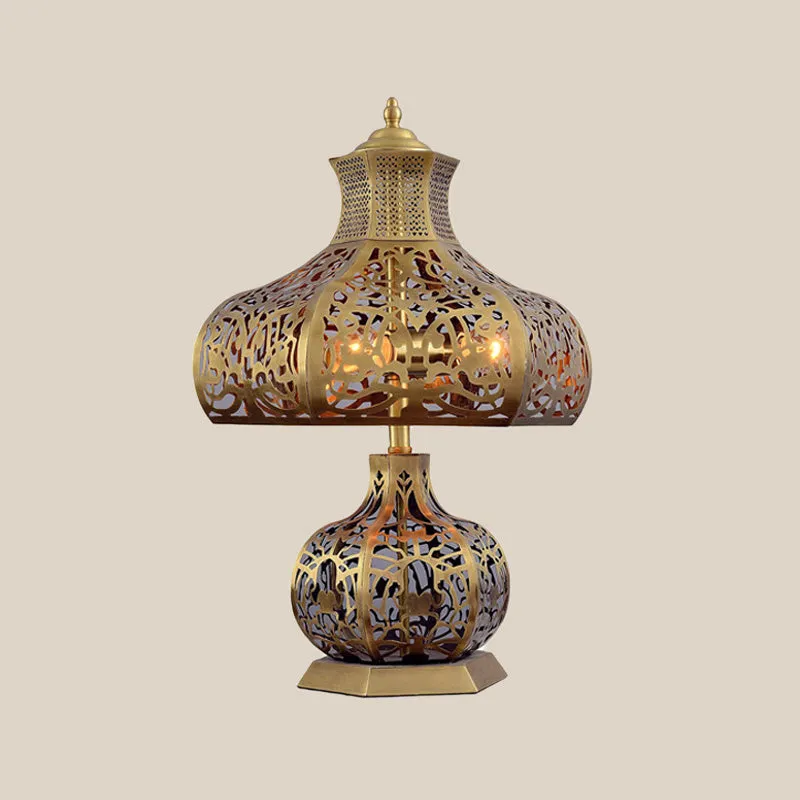 3-flammige Messing-Schreibtischbeleuchtung, Vintage-Nachttischlampe mit Kronenschirm aus Metall und zwiebelförmigem Sockel...