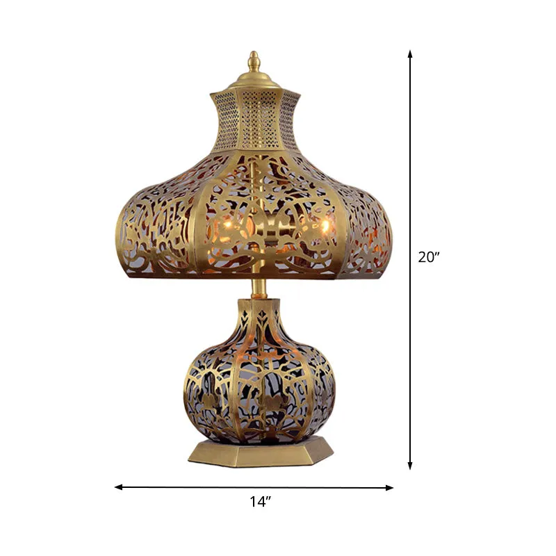 3-flammige Messing-Schreibtischbeleuchtung, Vintage-Nachttischlampe mit Kronenschirm aus Metall und zwiebelförmigem Sockel...