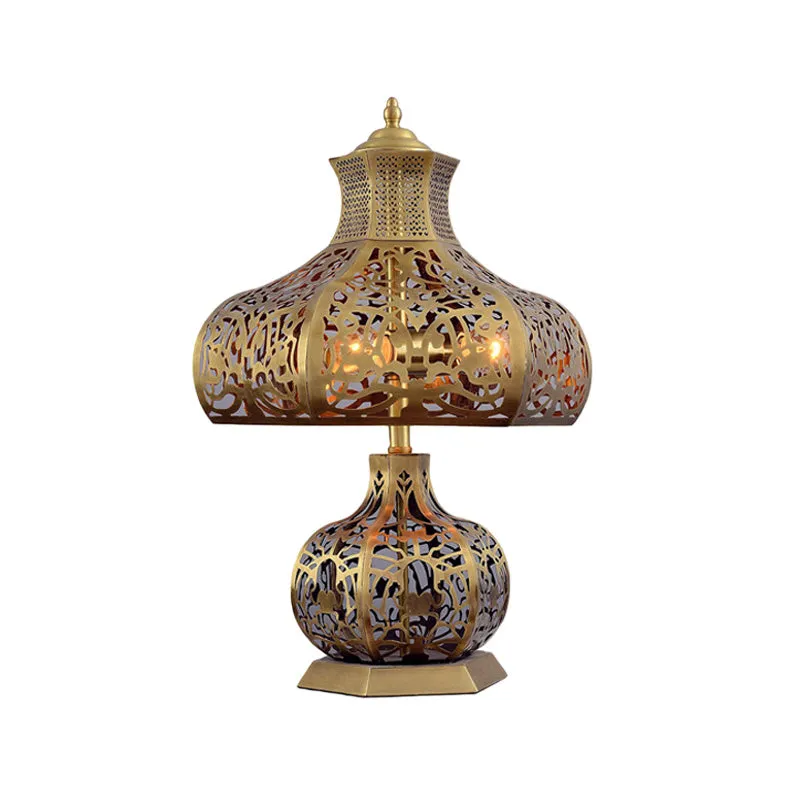 3-flammige Messing-Schreibtischbeleuchtung, Vintage-Nachttischlampe mit Kronenschirm aus Metall und zwiebelförmigem Sockel...