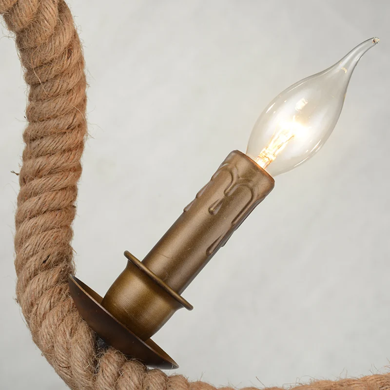 3-Köpfe-Insel-Pendelleuchte, Vintage-Kerzenständer, Eisen-Deckenleuchte mit Hanfseil Flachs Clearhalo
