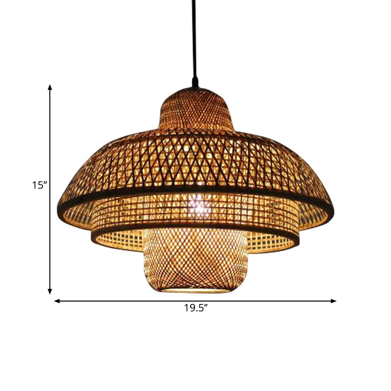 3-stöckige runde Käfig-Hängeleuchte, Asia Bamboo, 1 Licht, Restaurant-Hängebeleuchtung Beige Clearhalo