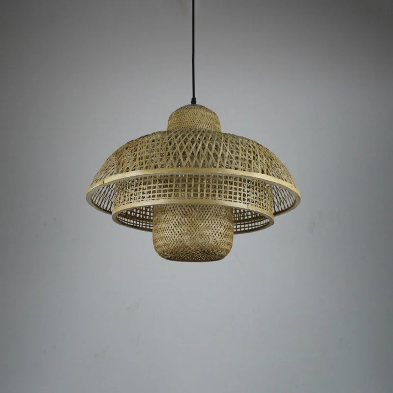 3-stöckige runde Käfig-Hängeleuchte, Asia Bamboo, 1 Licht, Restaurant-Hängebeleuchtung Beige Clearhalo