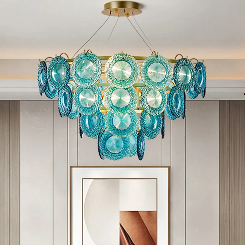 5/8-flammige Schlafzimmer-Kronleuchter-Beleuchtung, rustikale blaue Hängelampe mit konischem Kristallschirm Clearhalo