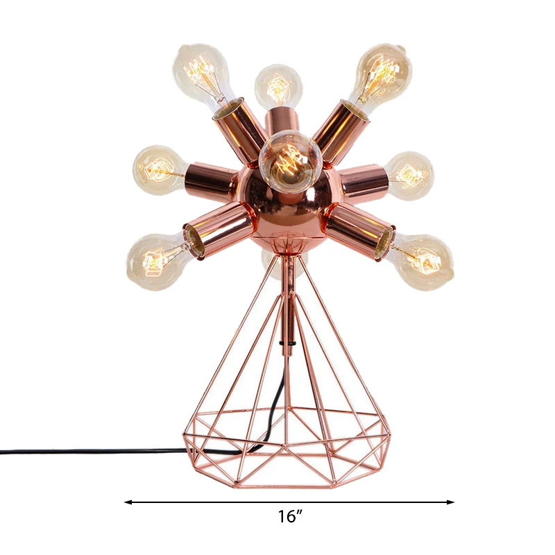 6/9-Kopf-Tischbeleuchtung, Retro-Stil, nackte Glühbirne, Metall-Tischlampe mit Diamantsockel Kupfer für Schlafzimmer Clear...