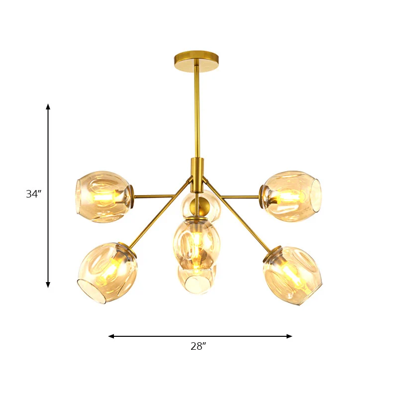 7/9/13 Lights Branch Kronleuchter Postmoderne Hängelampe mit bernsteinfarbenem Glasschirm Gold Clearhalo