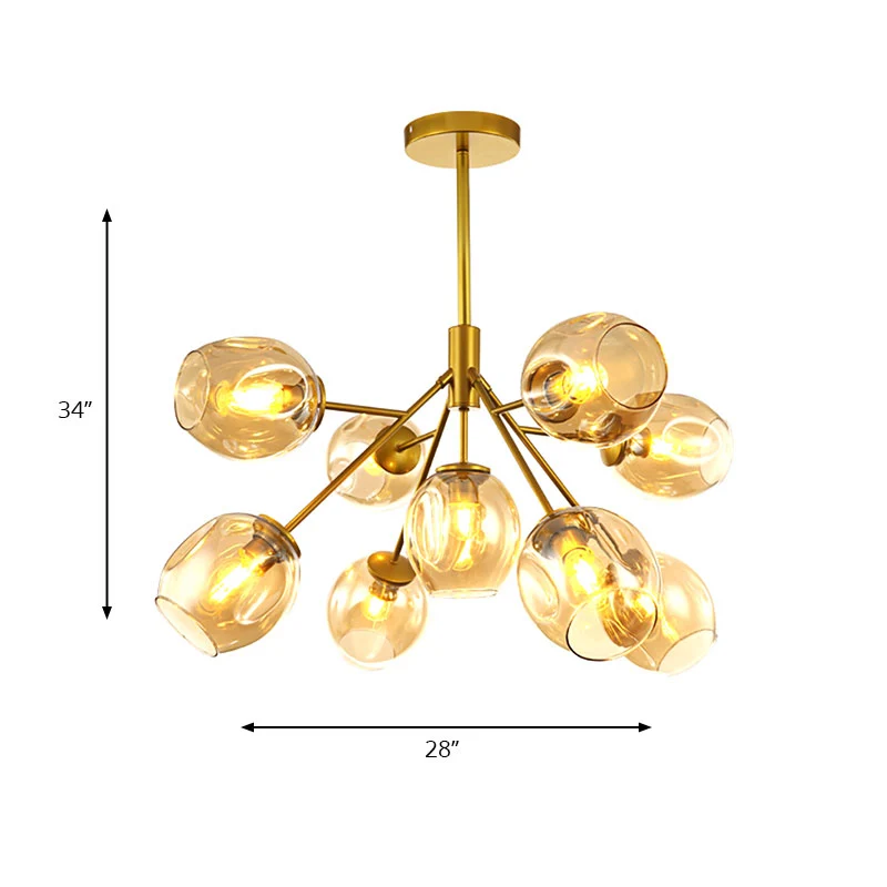 7/9/13 Lights Branch Kronleuchter Postmoderne Hängelampe mit bernsteinfarbenem Glasschirm Gold Clearhalo