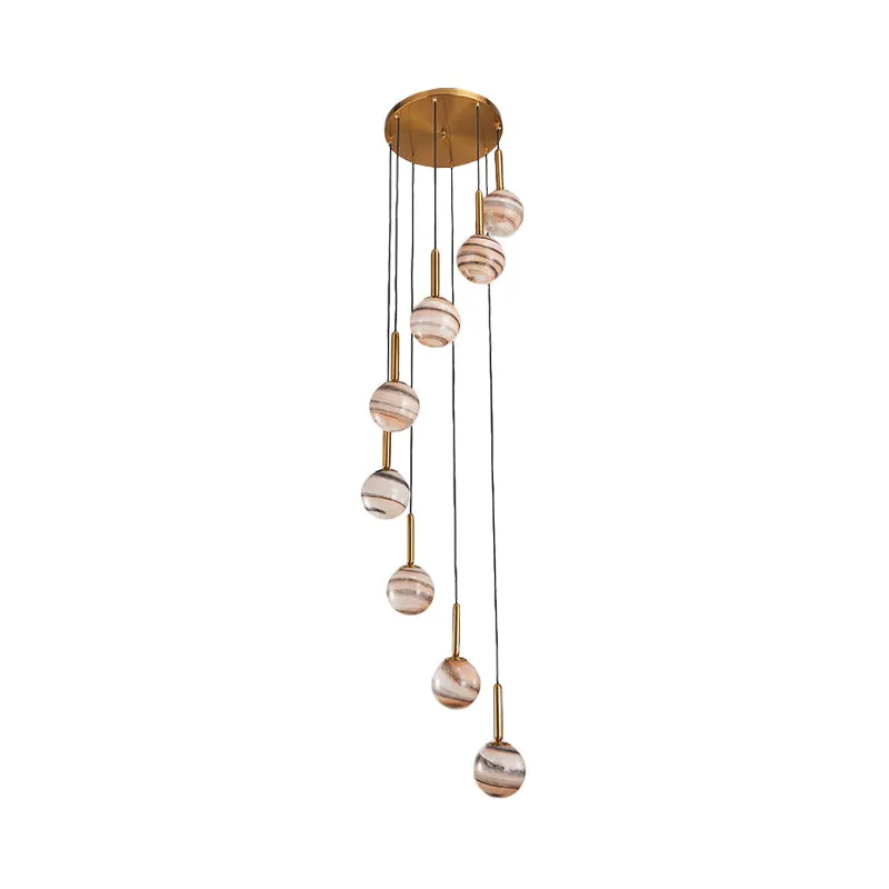 8-flammige Kugel-Hänge-Deckenleuchte, moderne braune Jupiter-Glas-Cluster-Hängeleuchte mit Spiral-Design Clearhalo