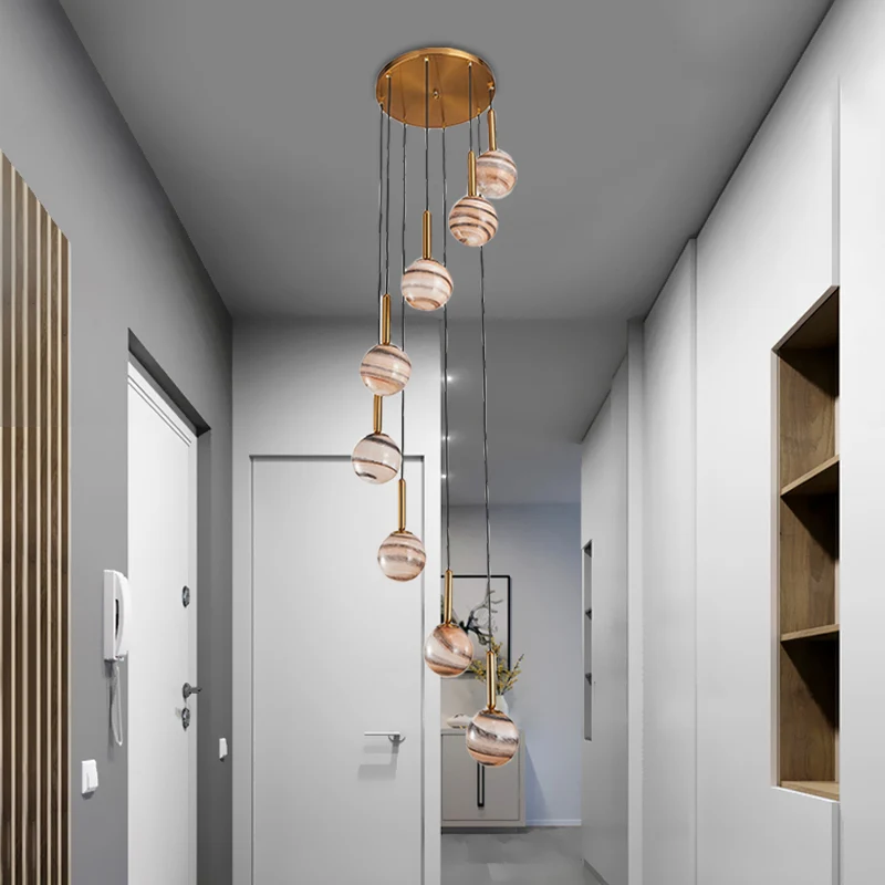 8-flammige Kugel-Hänge-Deckenleuchte, moderne braune Jupiter-Glas-Cluster-Hängeleuchte mit Spiral-Design Clearhalo