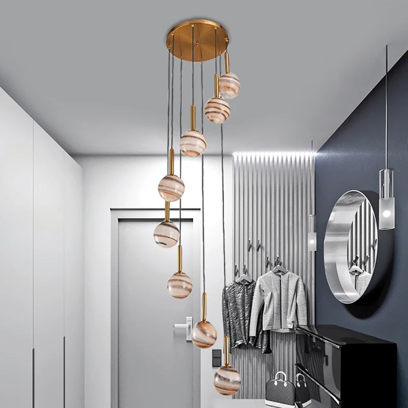 8-flammige Kugel-Hänge-Deckenleuchte, moderne braune Jupiter-Glas-Cluster-Hängeleuchte mit Spiral-Design Clearhalo