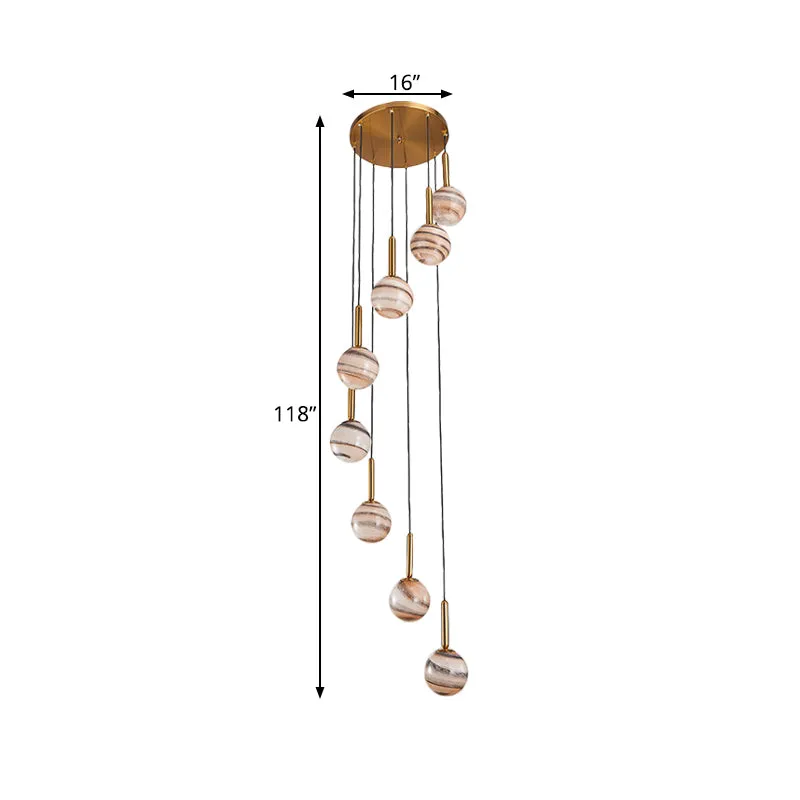 8-flammige Kugel-Hänge-Deckenleuchte, moderne braune Jupiter-Glas-Cluster-Hängeleuchte mit Spiral-Design Clearhalo