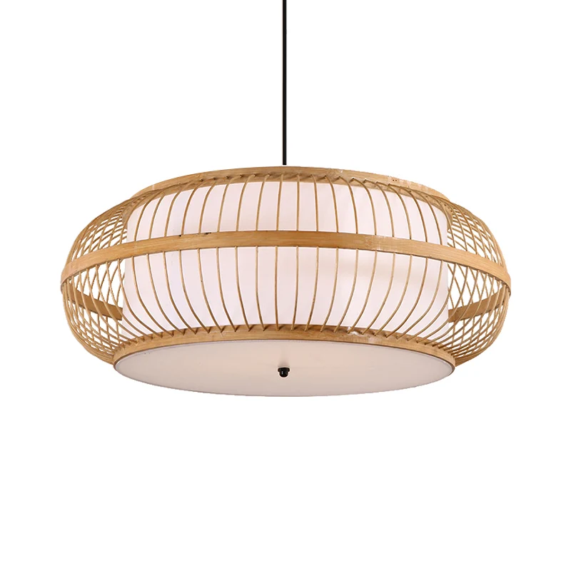 Abgerundete Trommel-Hängeleuchte, modernes Bambus-Hängelampen-Set mit 1 Glühbirne und Holz, 18"/21,5"/23,5" breit Clearhalo