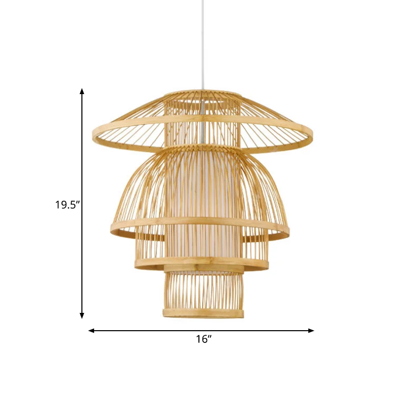 Abgestufte Esszimmer-Pendelleuchte aus Bambus mit 1 Licht, asiatische, stilvolle Hängelampe Beige Clearhalo