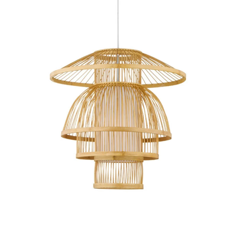 Abgestufte Esszimmer-Pendelleuchte aus Bambus mit 1 Licht, asiatische, stilvolle Hängelampe Beige Clearhalo