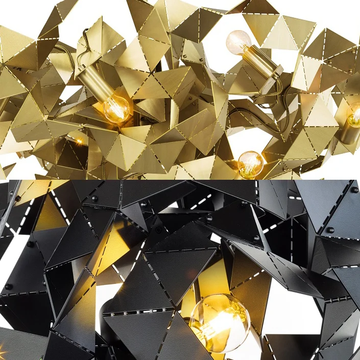 Abstrakte Hängeleuchte aus Metall mit drei Leuchten, postmoderner Deckenleuchter Schwarz/Gold/Silber Clearhalo