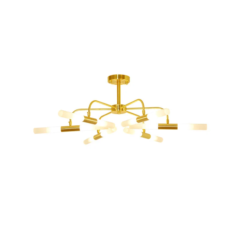 Acryl-Röhrenschirm-Deckenleuchter Hotel 12/16 Lichter Moderne Metall-Hängelampe Gold Clearhalo